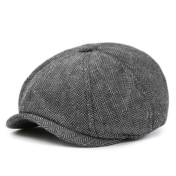 Strikhue Mænd Tweed Newsboy Hat Beret Herringbone Gatsby Hatte Kasketter P