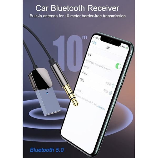 Bluetooth-mottaker for bil, USB Bluetooth Aux-adapter Bluetooth 5.0-mottaker med