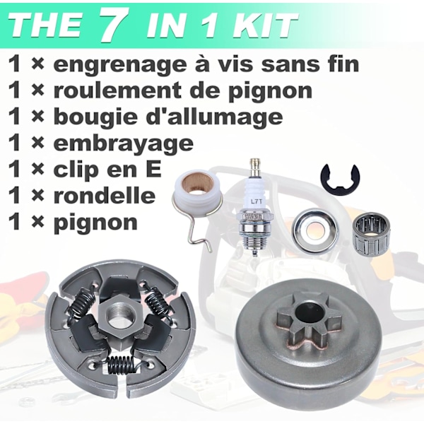 3/8\" Kytkinketjupyöräsarja Stihl 017 018 MS170 MS180 021 023 025 MS210 MS230 MS250 -sahoihin, ADEFOL Ketjupyörä + Kytkinkupu + Laakeri + Kierukkavaihde + Aluslevy +