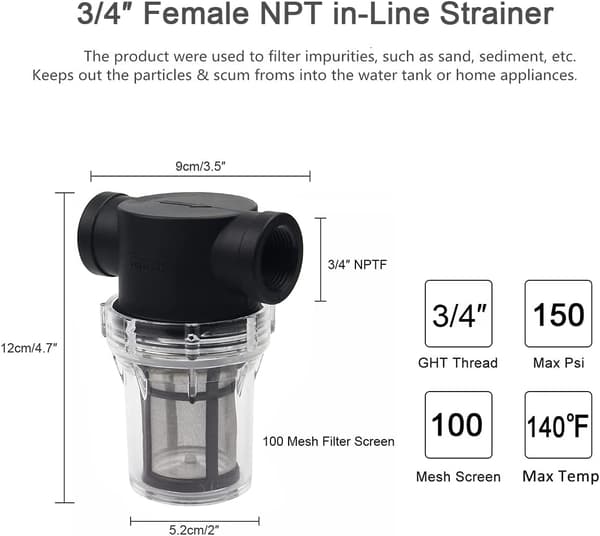 Pipeline Vandpumpefilter 3/4\" med 100 Mesh Rustfrit Stål Skærm, Inline Mesh Filter til Havevanding