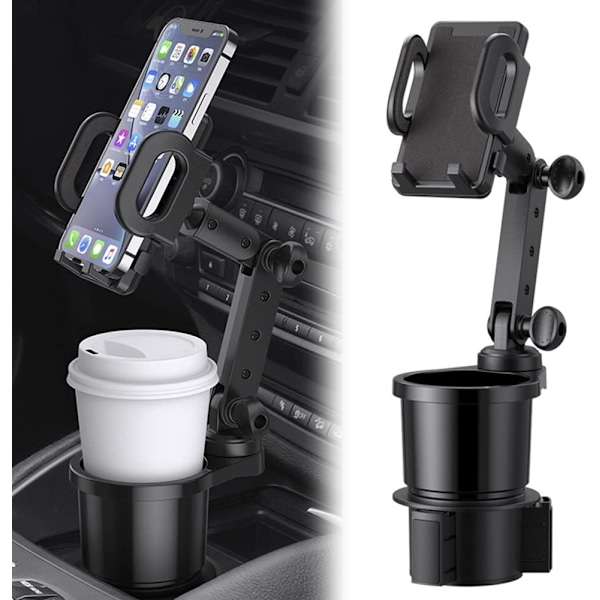 Universal Biltelefonholder, Biltilbehør med 2 i 1 Multifunktionel Udvidbar Kopholder med 360° Rotation