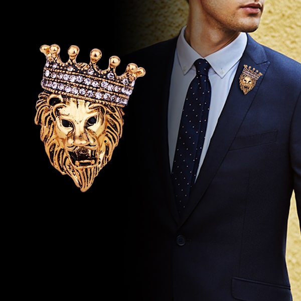 Rhinestone Tigerhuvud Brosch Pins för Män, Djur Kavajslag Pins Lejon Varg