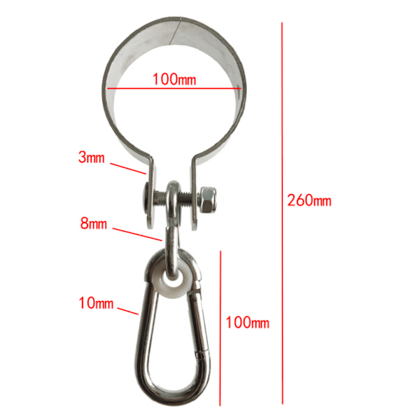 Set med 2 gungkrokar med karbinhake kompatibla med runda balkar Ø 10cm