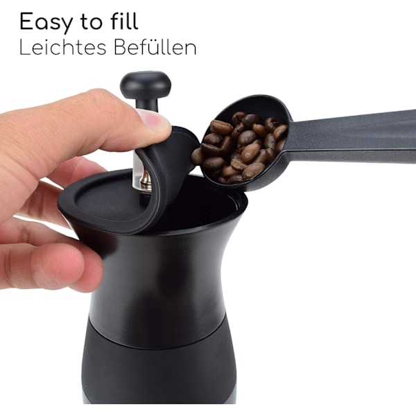 Manuell Kaffekvern, Håndkaffekvern med Keramisk Burr, Espressokvern med Justerbar Kvern (Plast, Svart)
