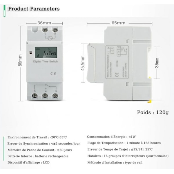 Programmerbar digital timer, LCD-display veckovis tidbrytare med programmerbar timer på DIN-skena (220V)