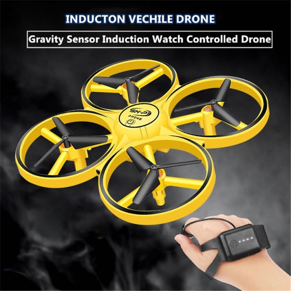 3 tilstande gestussensor Hover Pro Drone med LED-lys, 360° Flips Gestusstyring Smart Hindringsundgåelse (Gul)