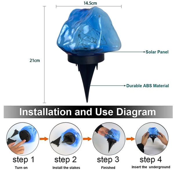 Utendørs belysning hagelys stein sol plen patio solrik fargerik dekorat hage blå