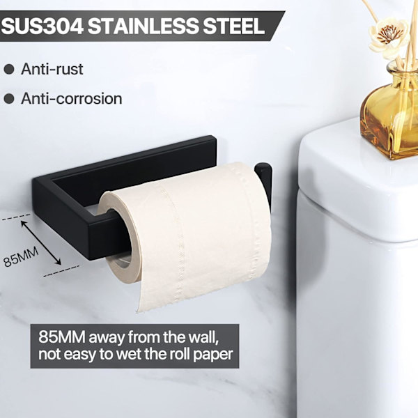 Vægmonteret toiletpapirholder, matsort toiletpapir