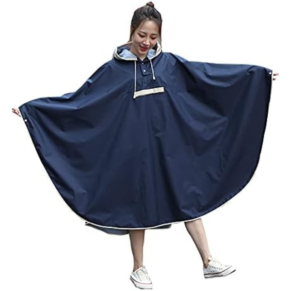 Regn Poncho Vandtæt Kappe Voksne Regnfrakke Jakke, Navy Blå, XXXL, Dragt