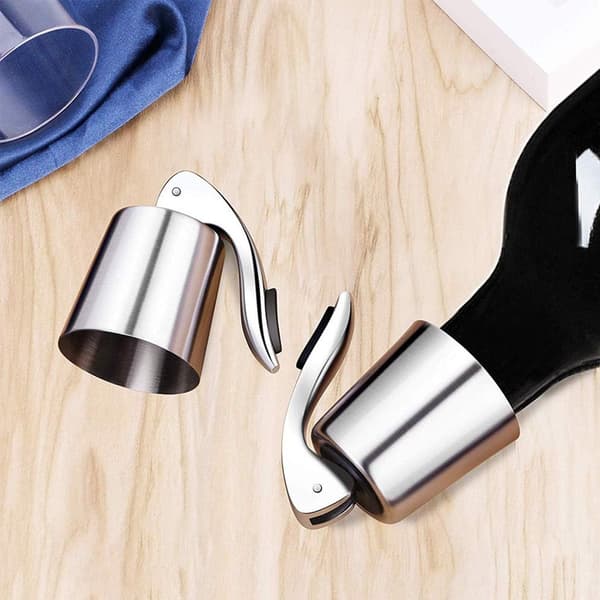 Vinstop - Sæt med 2 - Vinstop i rustfrit stål med silikone