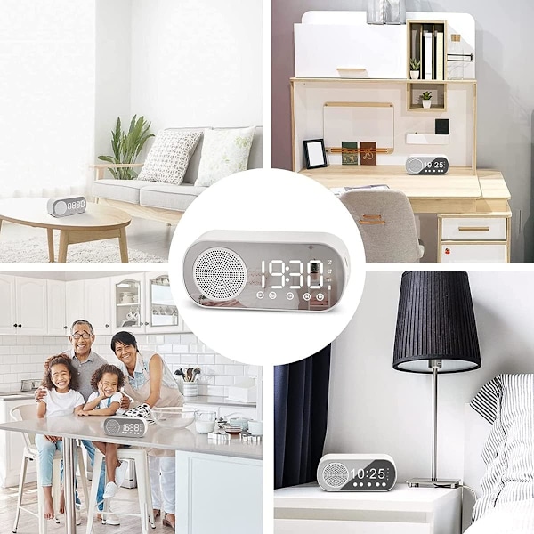 LED Digital Klocka med FM-radio och Bluetooth-högtalare, 3 Ljusstyrkenivåer, Dimningsläge, Snooze-klockor för Dekoration