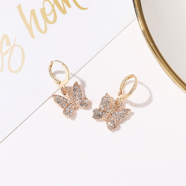 Guldbelagte Rhinestone Sommerfugle Øreringe Guld One Size