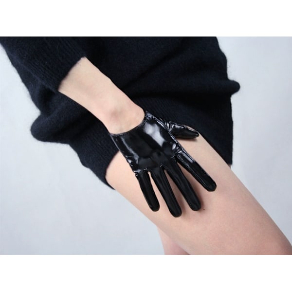 Fashion Korte Læderhandsker Til Kvinder Kostume Wet Look Faux Patent Pu