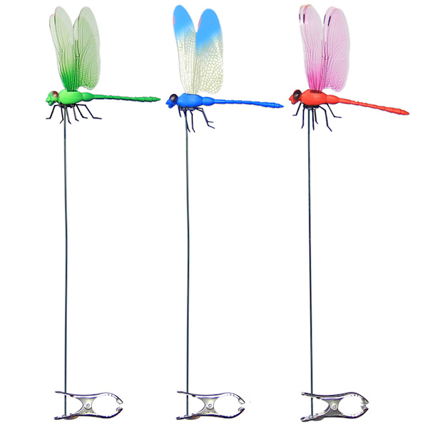 3D Libelle Clips: Kunstig Libelle til Udendørs, Naturlig Organisk Koncept, Ideel til Have- og Terrassedekoration - 3 STK