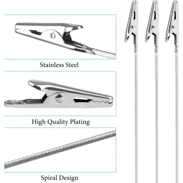 Sæt med 50 metaltråds-alligatorclips med lang hale