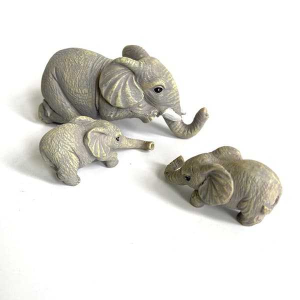 Elefantstaty, Elefant samlarobjekt skulptur set om 3 harts elefant