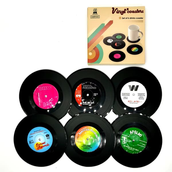 6-pak - Coasters Vinylplader - Glas Sorte Coasters