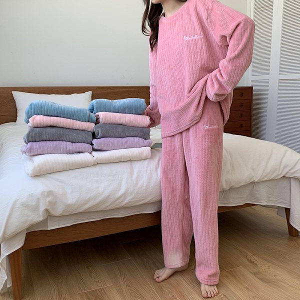Talvikoralli samettipyjama naisten lämmin puku paksuuntunut löysä suuri rento kotiasu