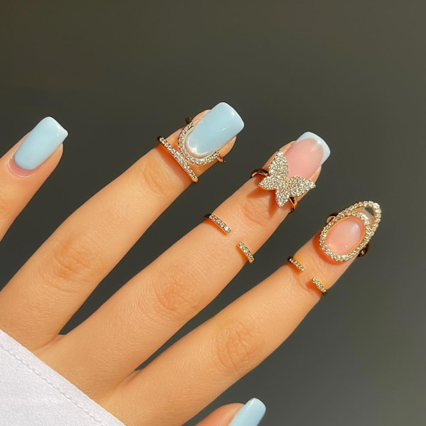 3 stk. fingerneglring til kvinder, rhinsten fingertip ringe, fingernegl smykker, guld metal negledekoration, neglebeskyttelse