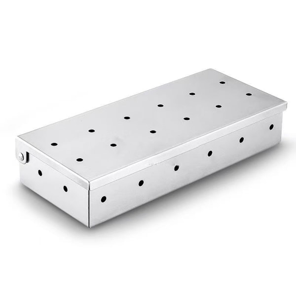 Rökbox i rostfritt stål, BBQ-rökbox för kolgrillning av kött och fisk, kraftig rökbox för gasol-/kolgrill - Silver (Inga träflis)