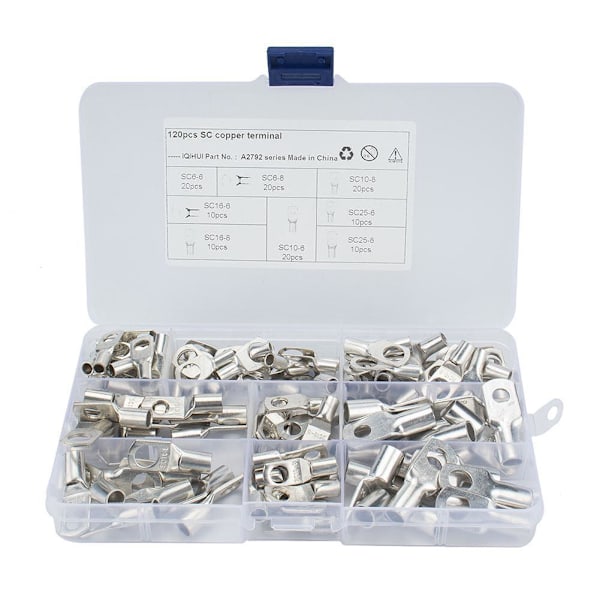 Sortiment med 120 SC Fortinnede Kobberkabelsko - Elektriske Koblinger - 6mm², 10mm², 16mm², 25mm², M6, M8, M10