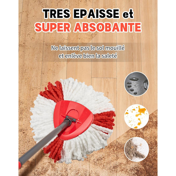 Moppipään täyttöpakkaukset, yhteensopivat Vileda Turbo EasyWring and Clean -järjestelmän kanssa - Vaihdettavat mikrokuituiset moppipäät hapsuilla Vileda Easy&Clean Turbo 3 i -mopiin