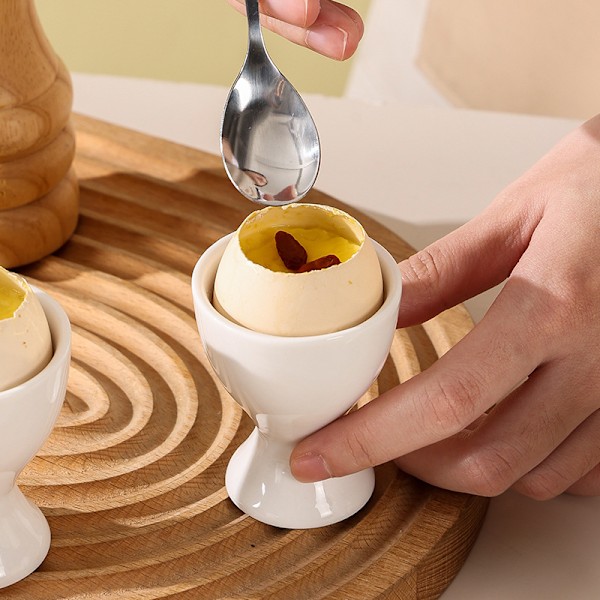 Keramisk Eggkopp Sett med 2 Hvit Porselen Holder Frokost Kokt Matlaging Lett å Rengjøre Barndomsminner Kjøkken