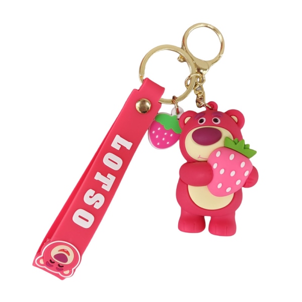 Nøglering med jordbær-bamse, pink