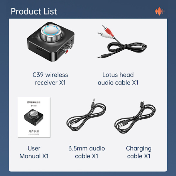 Bluetooth 5.0 Mottaker, Bluetooth Adapter Trådløs Bil Audio Mottaker