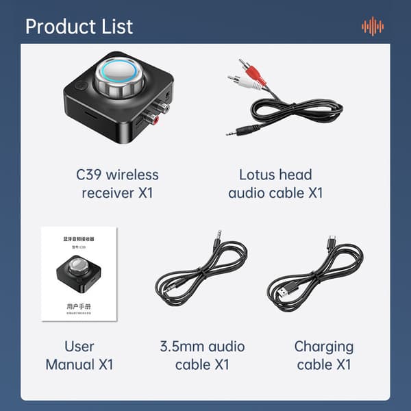 Bluetooth 5.0 Receiver, Bluetooth Adapter Trådløs Bil Audio Receiver