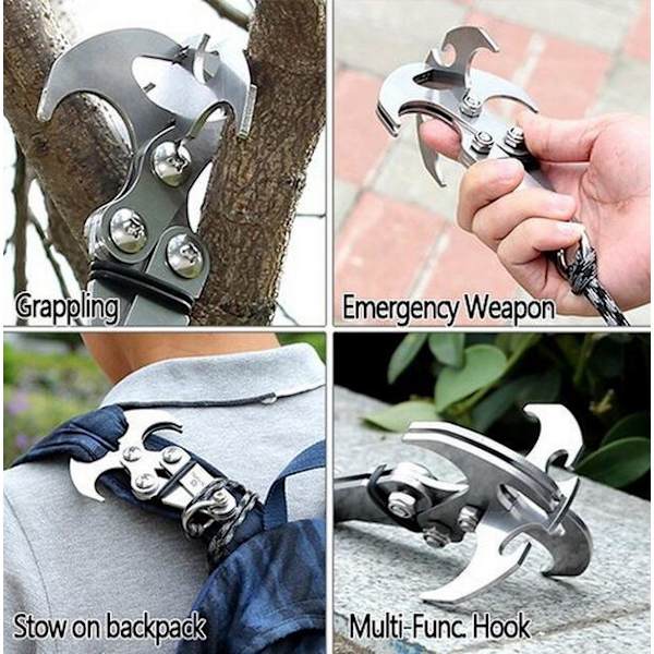Gravity Hook, Klatrehook, Rustfrit Stål Grappling Hook Klatring Multifunktionel Gravity Hook Foldbar Klo Klatring Nød