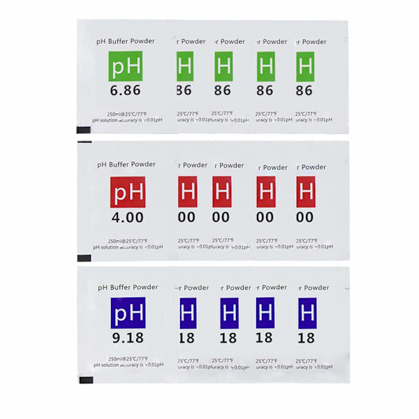 Nynel 30 stk. pH Test Meter Måle Lot pH Buffer Opløsning Pulver PH4.00/6.86/9.18 Kalibreringspunkt Indikatorlys til pH Meter Hurtig og Nøjagtig Cal