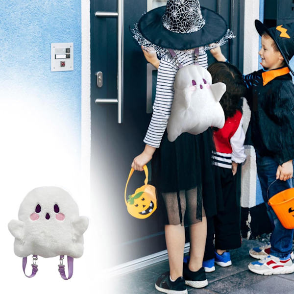 Sød plysset spøgelsesrygsæk, Halloween spøgelsesrygsæk, sød hvid spøgelsesformet plyspose, gaver til piger, kvinder
