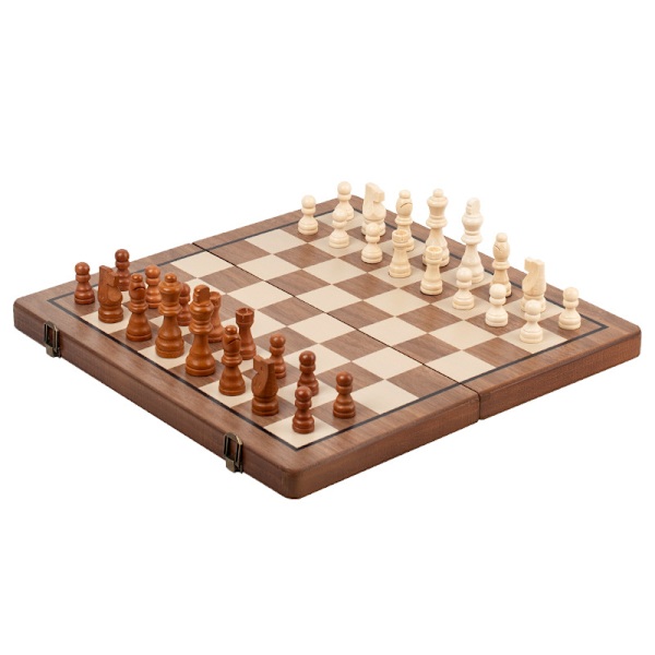 Schackset | Trä Schackbräde Pjäser Set Spel | 29x29cm Fällbart Schack