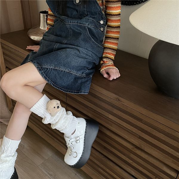 Tyttö 1 Pari Napit Charms Leg Warmers Naisille Neulo Leg Warmers Yksivärinen Löysä Korkea Sukat Boot Covers Cuffs