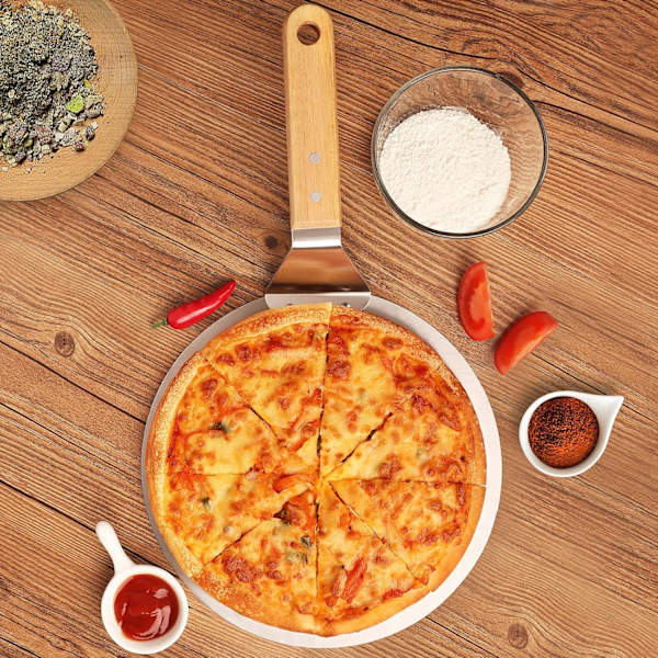 Rustfri pizzaskuffe med treskaft, pizzaskuffe for pizzastein, brødskive, kakeskuffe, pizzaskuffe