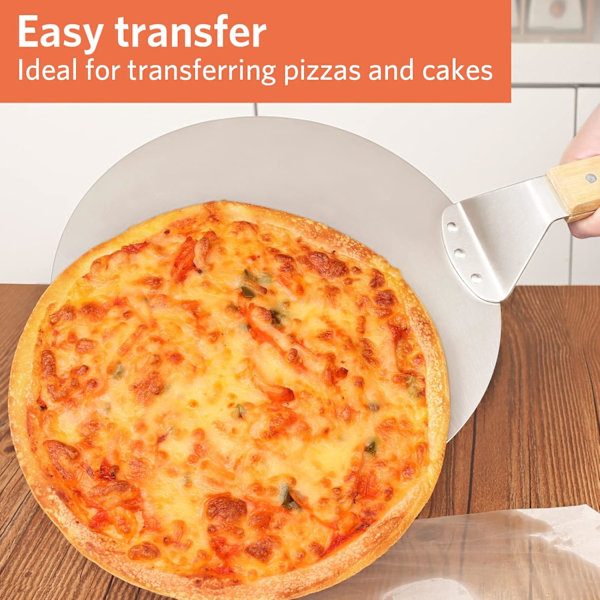 Pizzaspade i rustfrit stål med træhåndtag, pizzaspade til pizzasten, brødspade, kagespade, pizzaspade