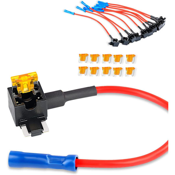 10-delt 12V Automotive Ekstra Kredsløbssikring TAP-adapter med 5 Amp