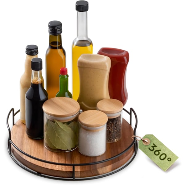 Lazy Susan Drejeskive - Holdbart Træ 360° Rotation - Stor Lazy Susan Organizer - Skridsikker Base - Køkkenopbevaring