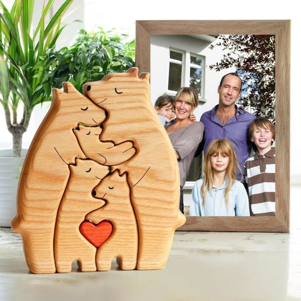 Träbjörnar Familjepusselgåvor Träpussel dekorativ bit för Ho