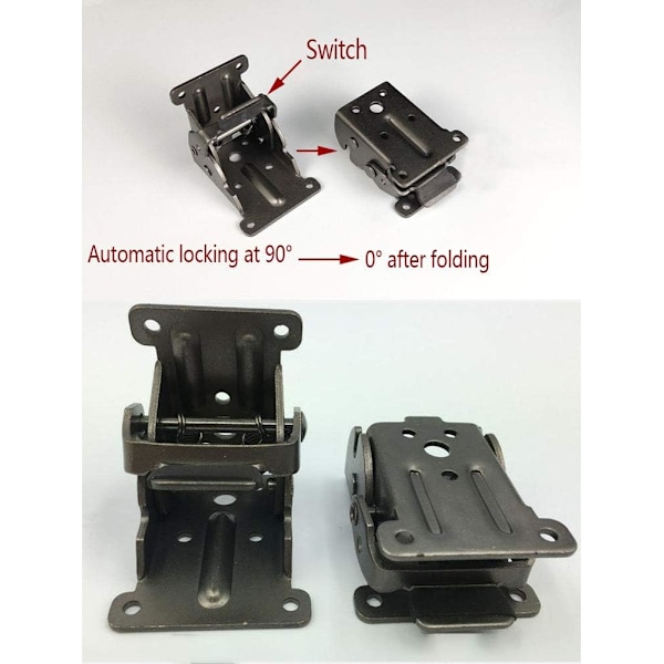 2 stk. Foldbare Støttebraketter, Selvlukkende Hengsler, Foldbar Møbelklaffbenhengsel, Foldbare Støttebenbeslag og Brakett, for Bord, Seng og Mek