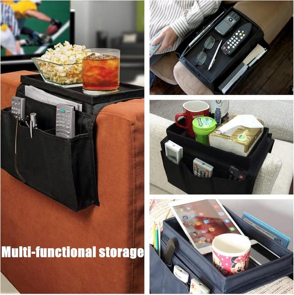 Sofa Armlene Organizer med Koppholder Sklisikker Sofa Armlene Organiser Sofa Fjernkontrollholder (Svart)