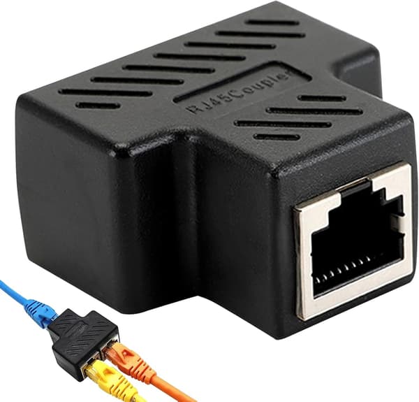 RJ45 Splitter, 1 til 2 Ethernet Kabel Splitter, Dobbelt Socket Adapter, 1 Stk Dobbelt LAN Port Socket, RJ45 Splitter til Cat5, Cat5e, Cat6, Cat7 (Sort)