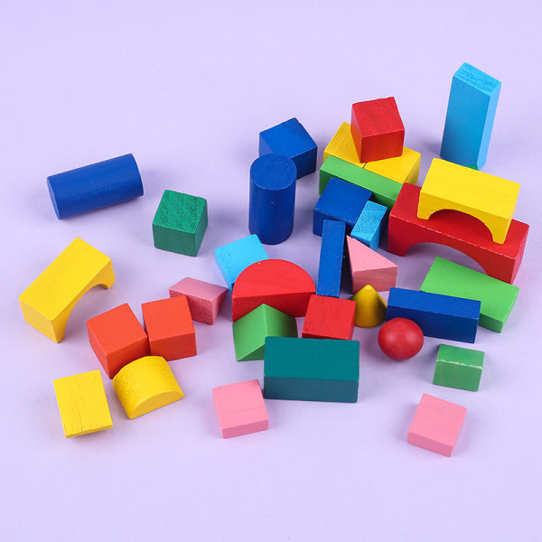 Wooden building blocks - 34 pcs multicolour