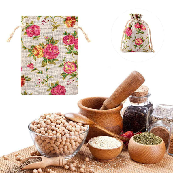30 Stykker Små Roser Snørelukningsposer Blomsterpose Linned Gave Lomme Smykkepose til Bryllup DIY Håndværk Fest (3,9 x 5,5 Tommer)
