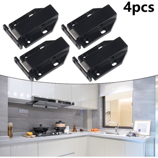 4-pack svarta skåpslås, tryck för att öppna, stark magnetisk sugkopp, pålitlig