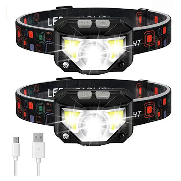 Erittäin tehokas LED-otsalamppu 2 kpl, USB-ladattava otsalamppu liikkeentunnistuksella