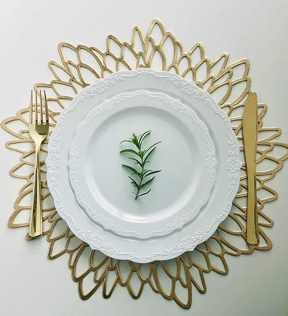 5-pack pressade vinylmetalliska placemats/bröllopsaccent mittpunkt
