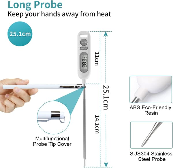 Matlagningstermometer, 145 mm lång matlagningsprob Digital termometer för BBQ Bakverk Kött Socker Vätskor
