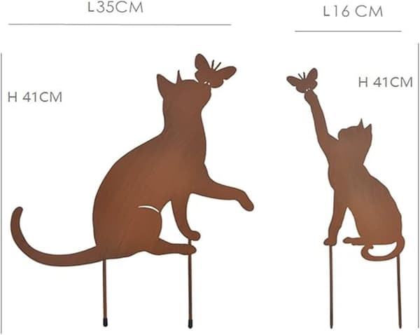 Sett med 2 Rusty Cat hagepynt - Rustet metall - Rust Look - Hagepynt